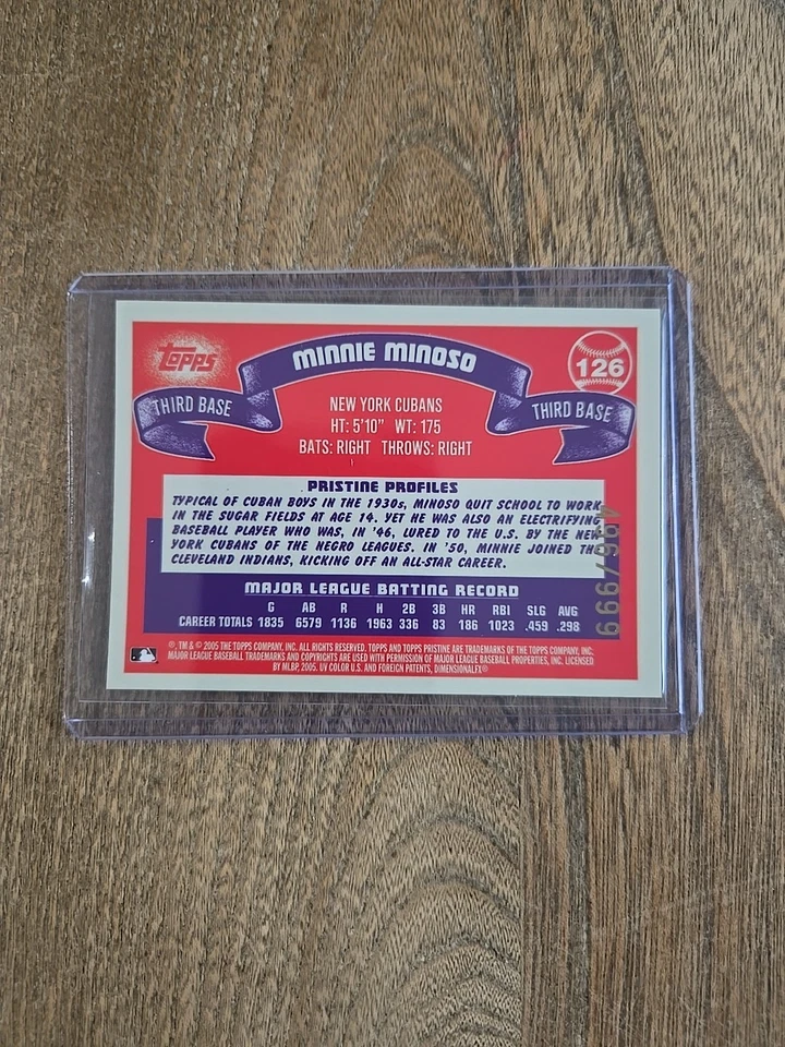Minnie Minoso #d /999 SP 2005 TOPPS PRISTINE The Negro Leagues #126 Cubans 12C - Image 2 of 3