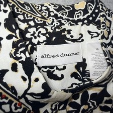 Alfred Dunner Womens White Paisley Beaded Button Front Jacket Size 14 Mock Neck