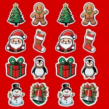 Christmas Stickers 40pcs Santa Snowman Penguin Tree Holiday Gift Labels 1"