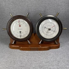 Vtg MCM 1960's Airguide Weather Station Solid Wood Walnut w/ Patina Nautical