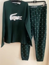 NWT Lacoste Men's 2-Piece Jersey Crewneck Top and Pant Pajama Set, Green,L