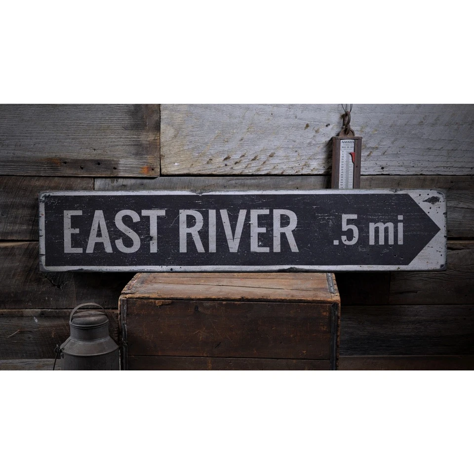 East River Arrow Mileage, Custom Lake - Rustic Distressed Wood Sign - Image 2 of 2