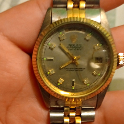 Rolex Datejust Quartz Two-Tone SS Bracelet Fluted Gold Bezel Gray Dial Date
