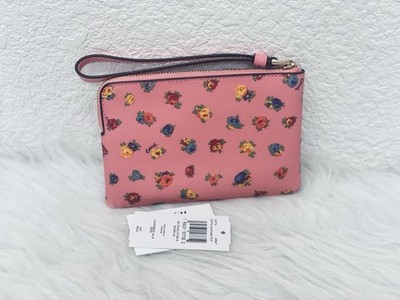 NWT COACH CA716 Corner Zip Wristlet with Mini Vintage Rose Print