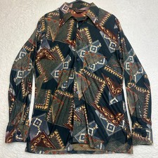 Vintage 60s 70s Disco Shirt Career Club Focus Mens Large AOP Geometric Made USA
