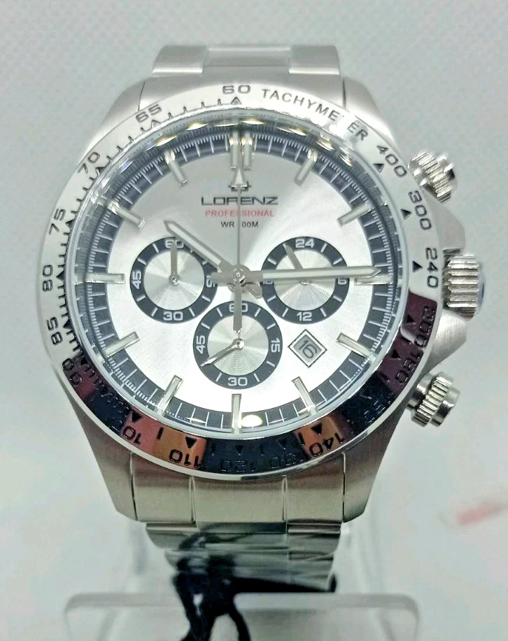 OROLOGIO UOMO LORENZ CRONOGRAFO TACHIMETRICO ACCIAIO DATA CASSA 40mm, ARGENTATO - Immagine 2 di 4