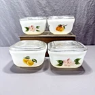 Vintage Set Of 4 Fire King Oven Ware Refrigerator Dishes With Federal Glass Lids