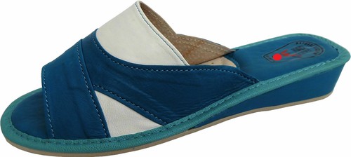 Pantolette - Hausschuhe - Latschen Gr.38 Echt LEDER Blau-Weiss (14.6.4.10) - Bild 8 von 11