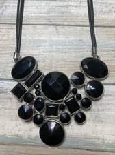 Black and Silver Statement Necklace 16" Cord Avenue NWOT Bib Collar