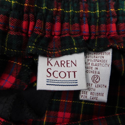 Vintage 90s Karen Scott Printed Stirrup Pants - 12, Red Tartan Plaid #3790 - Picture 9 of 11