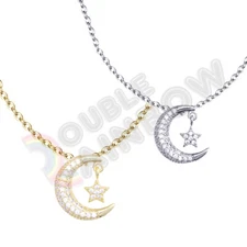 Star Crescent Moon Women's 925 Sterling Silver Pendant Necklace NP003
