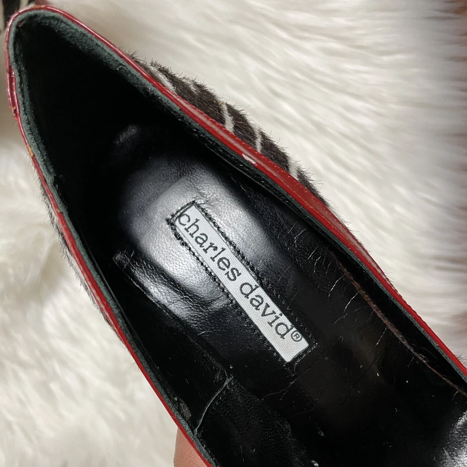 Tacones de charol de piel de cebra negros/blancos Charles David para mujer talla 6,5 Foto 4 de 4