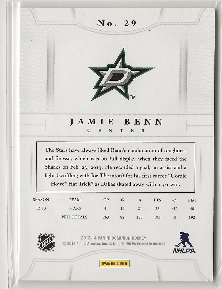 2013 2013-14 Panini Dominion #29 Jamie Benn 297/299 Dallas Stars - Image 2 of 2