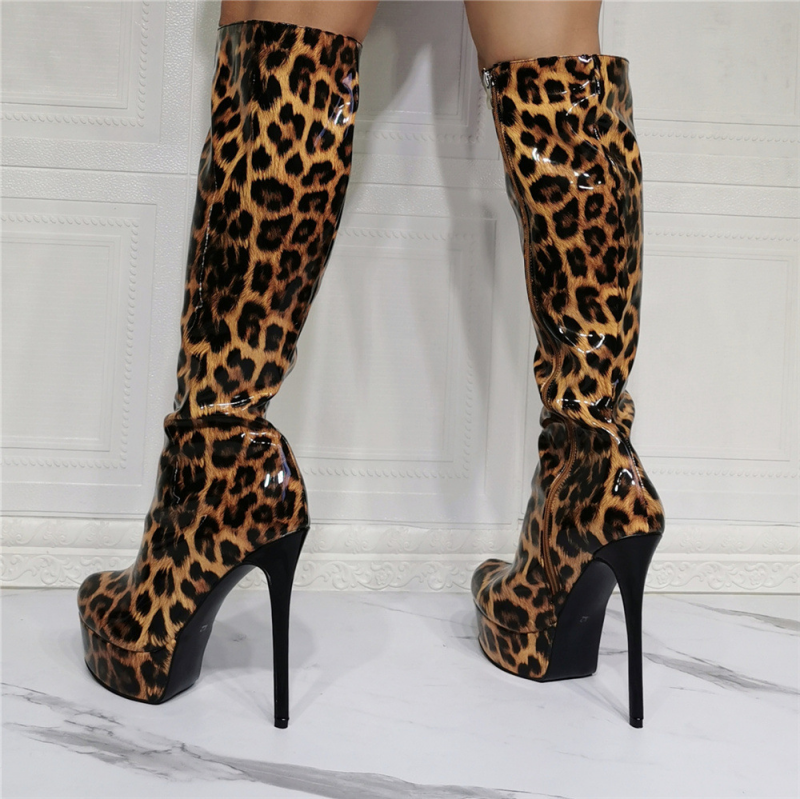 Lady Sexy Knee High Boots Leopard Print 