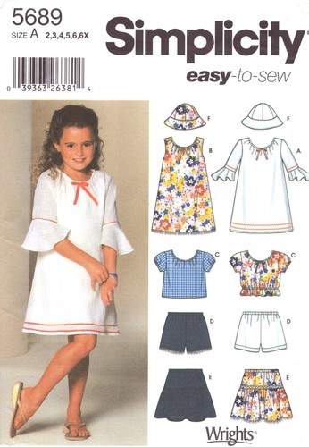 Simplicity 5689 ~ Summer Dresses ~ Crop Top ~ Shorts ~ Skirt ~ Hat ~2-3-4-5-6-6x