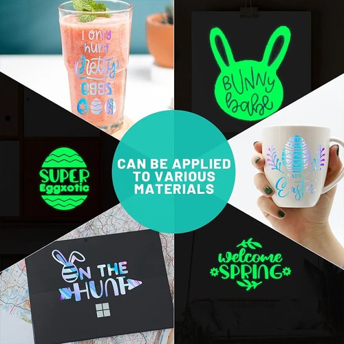 10pc Glow in The Dark Adhesive Vinyl Holographic Iridescent Opal Blue Glow Green - Picture 3 of 8