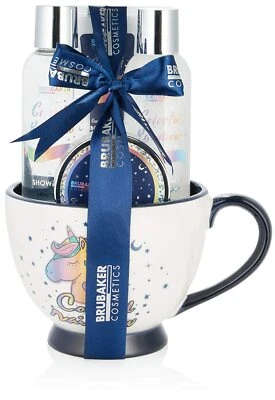 BRUBAKER Körperpflege Geschenkset Einhorn Colorful Rainbow XXL Jumbobecher Tasse