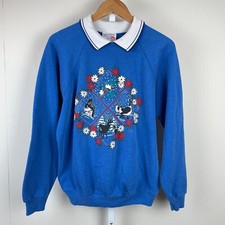 Vintage Morning Sun Blue Grandma Sweatshirt Winter Animals Womens XL