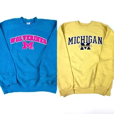 University of Michigan Wolverines crewneck sweatshirts teal/pink yellow lot of 2