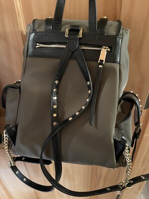 Michael Kors Leila medium flap with studs light blue with black trim backpack Michael Kors Leila Flap Medium Nylon Backpack Bag Navy  main image 3