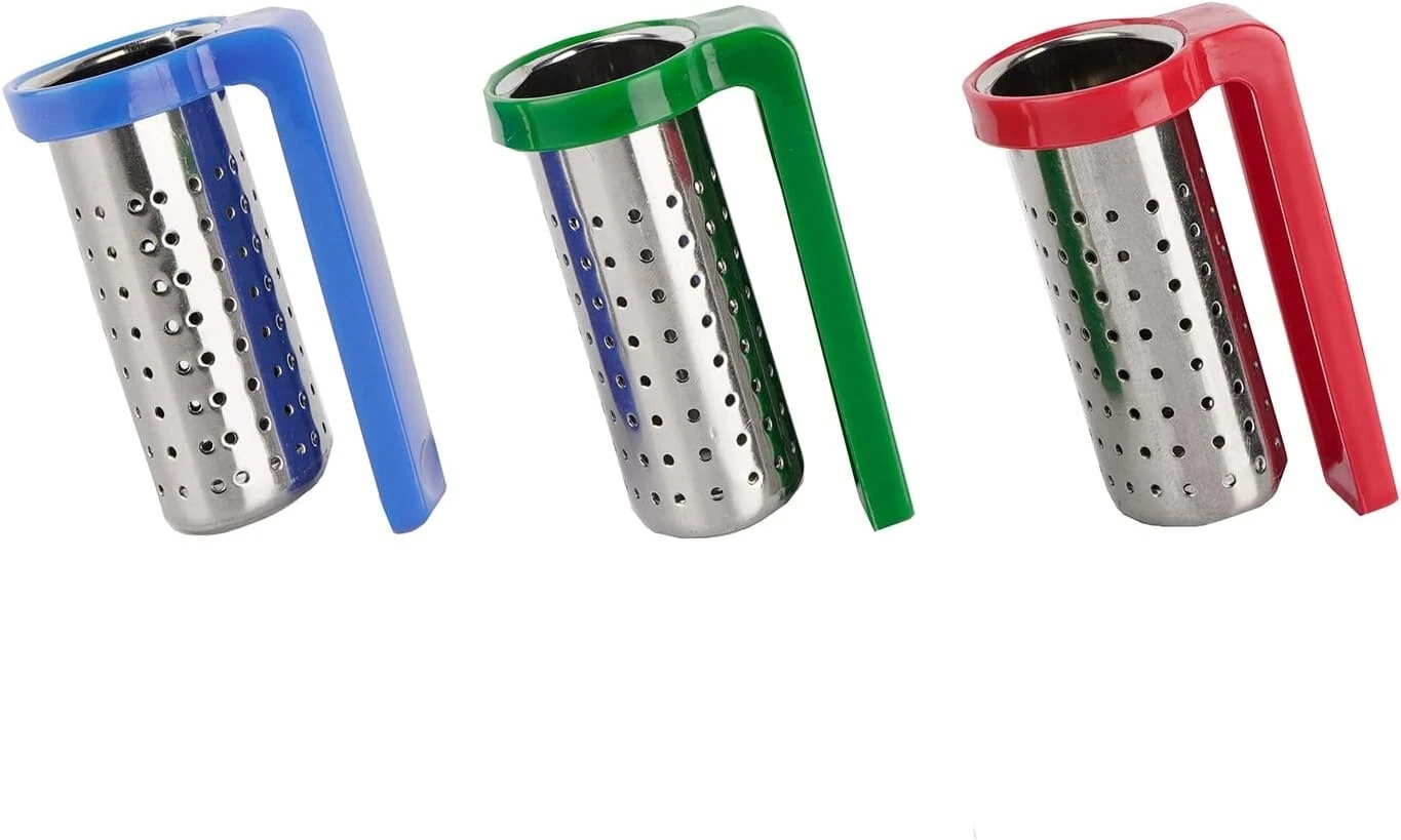 Stainless Steel Tea Filter with a Hook Silicone Handle, The Hook Hung(Bulk3Sets)
