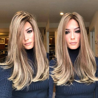 28inch Womens Synthetic Straight Curly Long Wig Ombre Dark Brown
