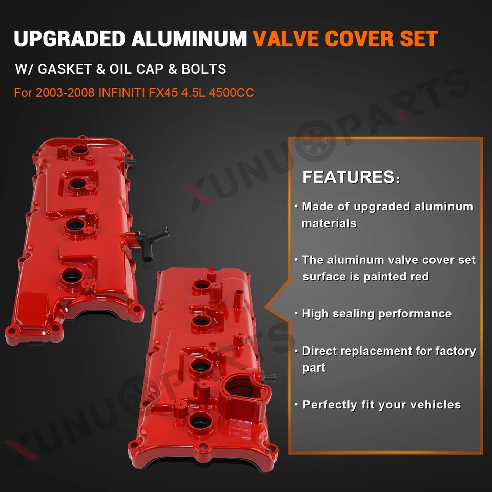 Juego de 2 cubiertas de válvula de aluminio mejoradas para Infiniti FX45 2003-2008 03-10 M45 4,5 L Foto 2 de 4