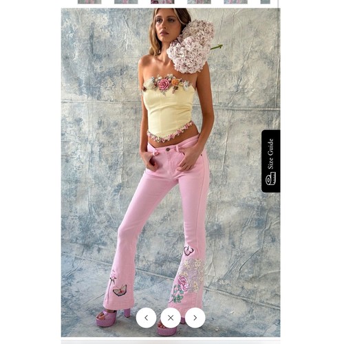 Fillyboo Floral Embroidered Flare Jeans Pink Butterfly Detail Designer pink