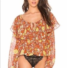 Free People Chiffon Bodysuit Womens Medium Floral Ruffle Long Sleeve Boho NWT