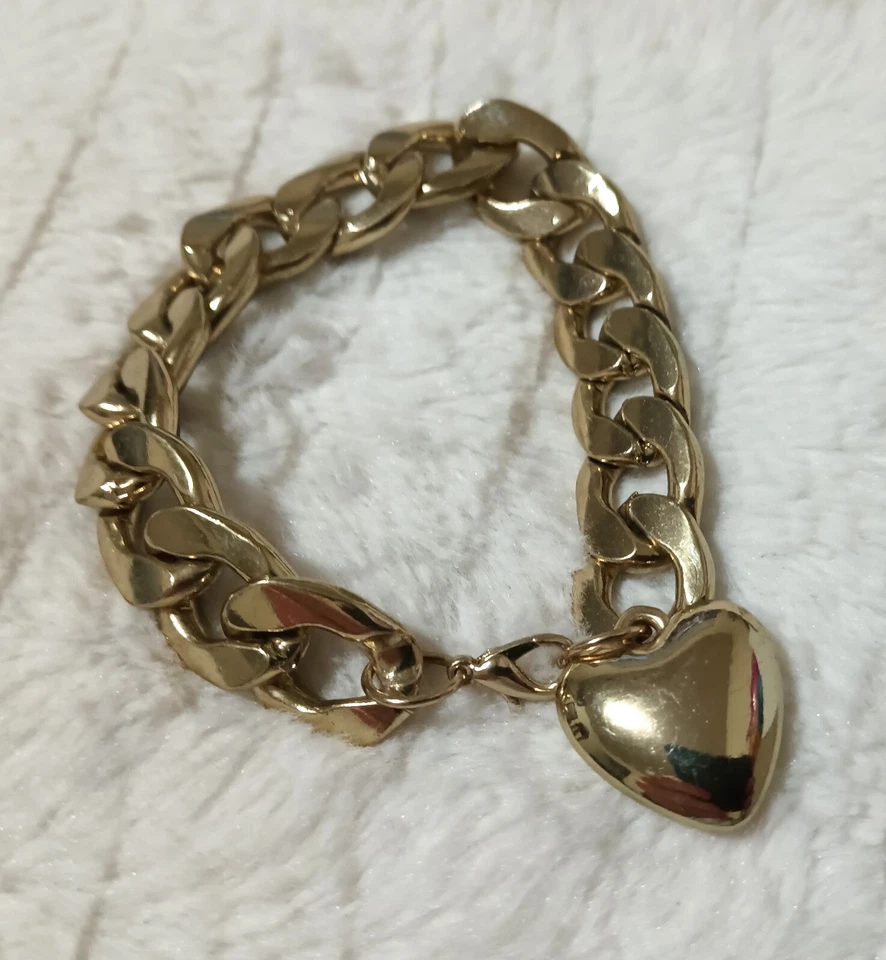 Brazalete reversible corazón soplado eslabón de cadena chapado en oro con esmalte negro Foto 2 de 2