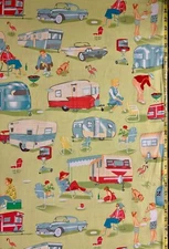 Trailer Travel Michael Miller Fabric camping RV life vintage cars mint fabric
