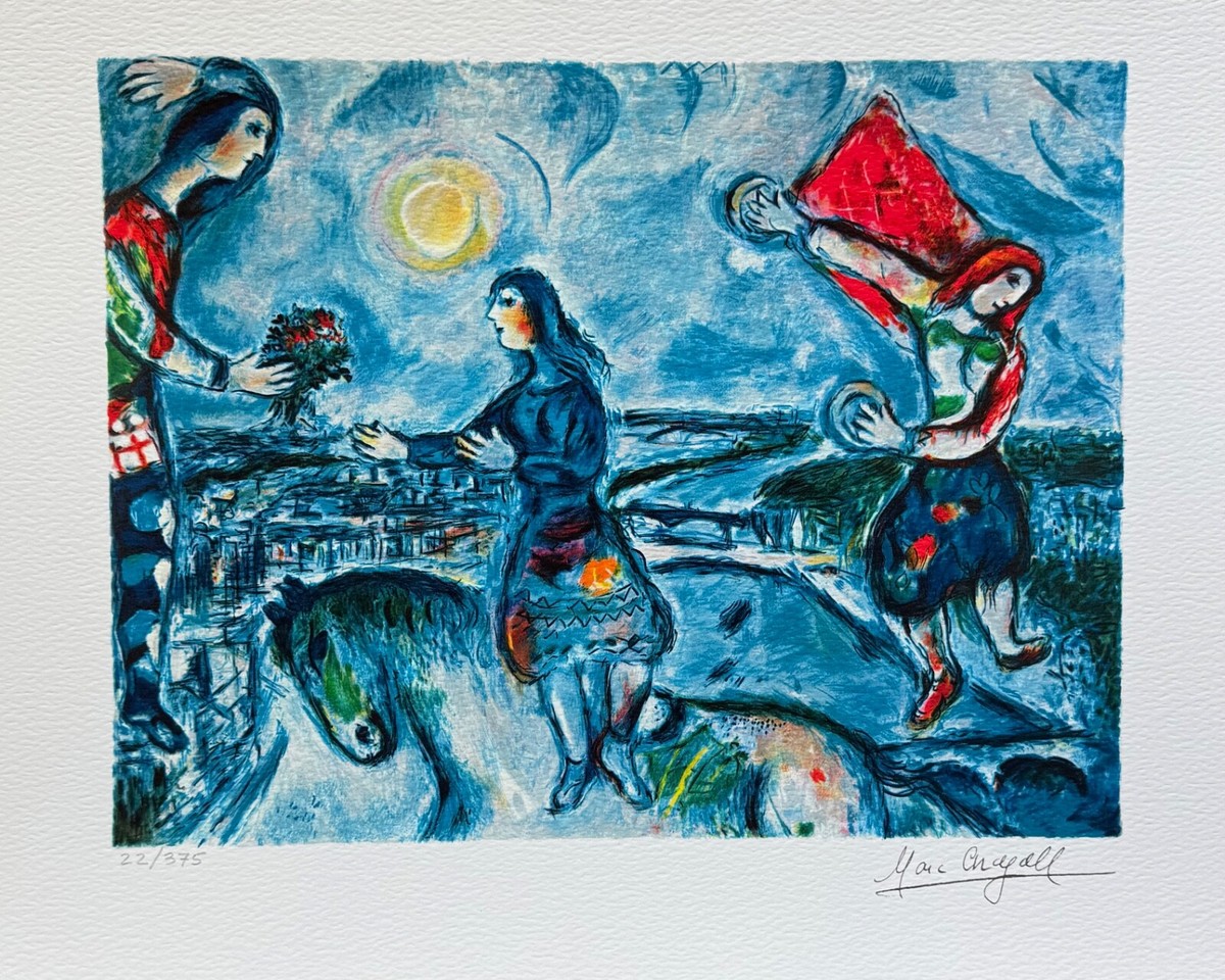 Marc Chagall LOVERS OVER PARIS Facsimile Signed & Numbered