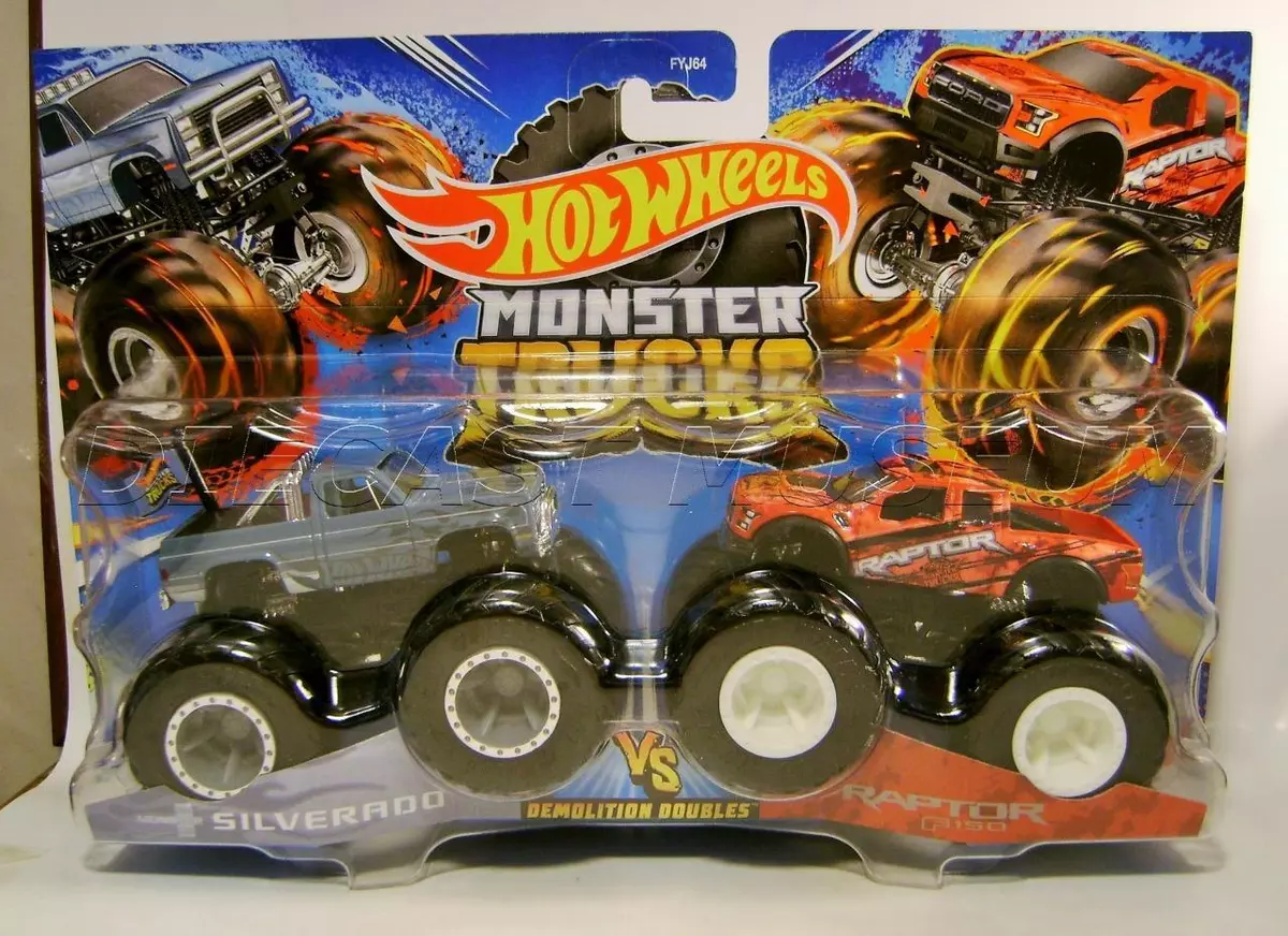 Hot Wheels Monster Trucks Silverado VS Ford Raptor Demolition Doubles