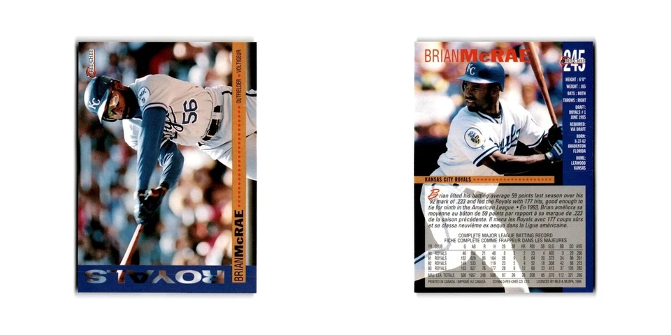 Brian McRae 1994 O-Pee-Chee #245 Kansas City Royals Baseball Card NM - Image 3 of 3
