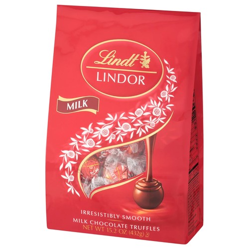Lindt LINDOR Milk Chocolate Truffles, Milk Chocolate Candy 15.2 oz. Bag