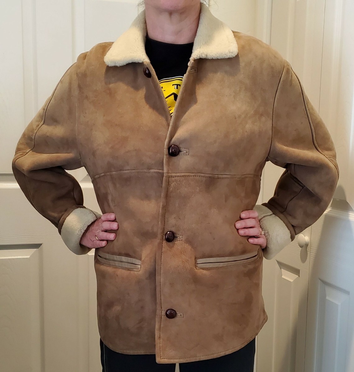 バックスキン　コート　ニュージーランド　カンタベリー Canterbury New Zealand lambskin coat 40 M leather brown wool lined