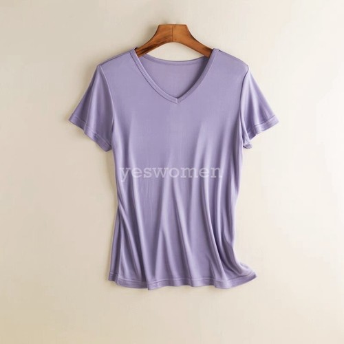 Mujeres Camisetas de Seda Morera Mangas Cortas Cuello en V Camisas de Seda Prendas para el torso Básicas Blusa - Imagen 13 de 21