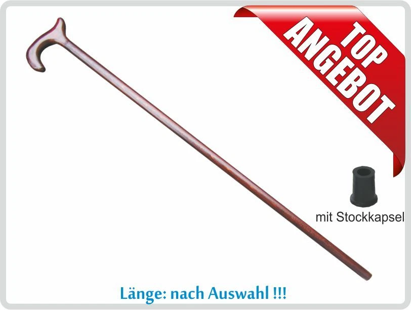 SANI-ALT Gehstock aus Holz braun, Gehstock Holz, Gehilfe für Herren mit Stockkapsel