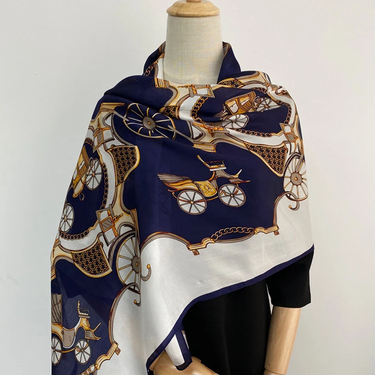 100% Silk Mulberry 180X65cm Scarf Women Neckerchief Wrap Brown Totem Print new