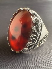 925 Sterling Silver Ring Yemeni Aqeeq Agate Ring Handcrafted Ring Size 9.5 US