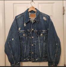 Levi's Premium Blue Trucker Jacket Regular Fit Button Pockets Logo Men's S