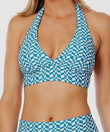 Anne Cole Women's Blue Marilyn Halter V-Neck Bikini Top Swimwear Size L - 第 1/2 張圖片