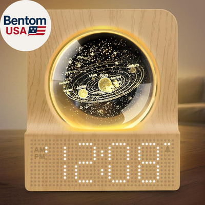 Space Alarm Clock for Kids Teens, Small Digital Clock with RGB Night Light for B