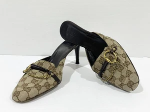 Gucci by Tom Ford beige logo GG monogramme mules talons mors de cheval / 36,5