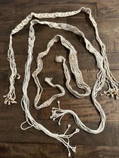 3 VTG Macrame Tie Belt Tan w/Beads 70s Boho Hippie Festival Fairy Layering Piece