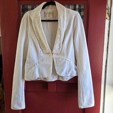 Free People Women's Winter White Long Sleeve Button Front Blazer Jacket Size L