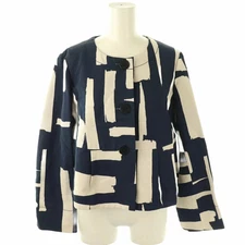 Used Max Mara    Line All Over Pattern No Collar Jacket Back Vent Marine Buttons