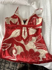 Cotton Express Red/Beige Floral Satin Camisol...
