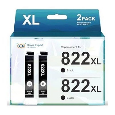 Kolor Expert 2 Pack Replacement for Epson 822XL Black Ink WorkForce Pro WF-3820
