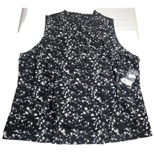 Simply Vera Vera Wang Woman Black White Ruffle Button Neck Sleeveless 3XL